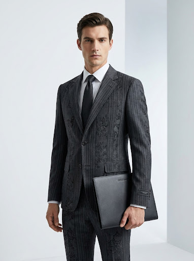AI-rendered suit with complex textures and patterns